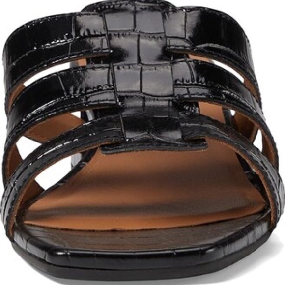 Aquatalia Harla Croco Caged Mule Sandals Black Leather Croc Embossed Shoes 8 - Picture 2 of 16